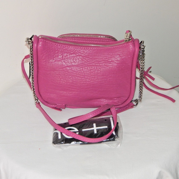 NWT SHE LO Genuine Pebbled Leather RISE ABOVE Chain Link Fuchsia Crossbody Bag - Picture 5 of 13